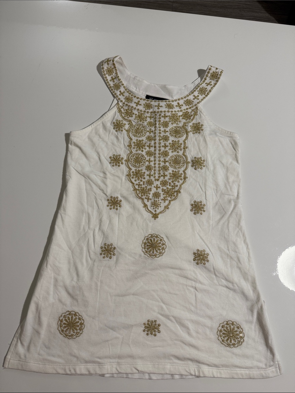 INC International Concepts White Halter Tank with Gold Embroidery Sz P